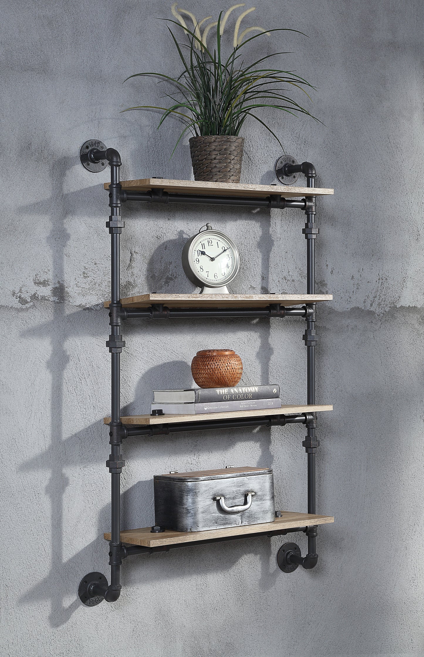 ACME Brantley Wall Rack w/4 Shelves in Oak & Sandy Black Finish