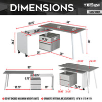 Techni Mobili Rotating Multi-Positional Modern Desk, Grey