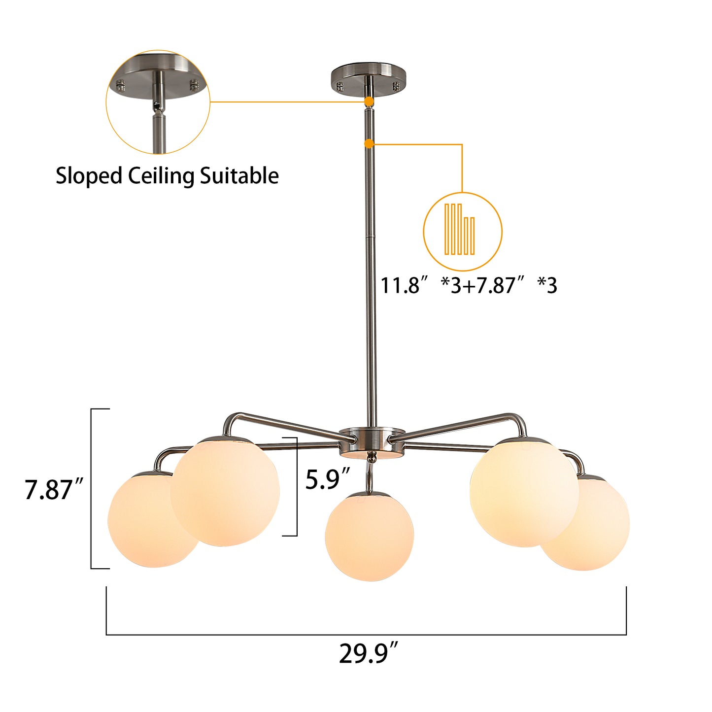 Modern American Living Room Simple Golden Chandelier Glass Lampshade 5 Bulbs