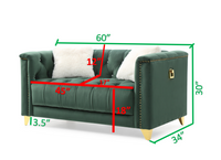 Russell Tufted Upholstery Loveseat Finished in Velvet Fabric in Green