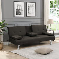 Sofa Bed with Armrest two holders  WOOD FRAME, STAINLESS LEG, FUTON BROWN  PVC,DARK BROWN