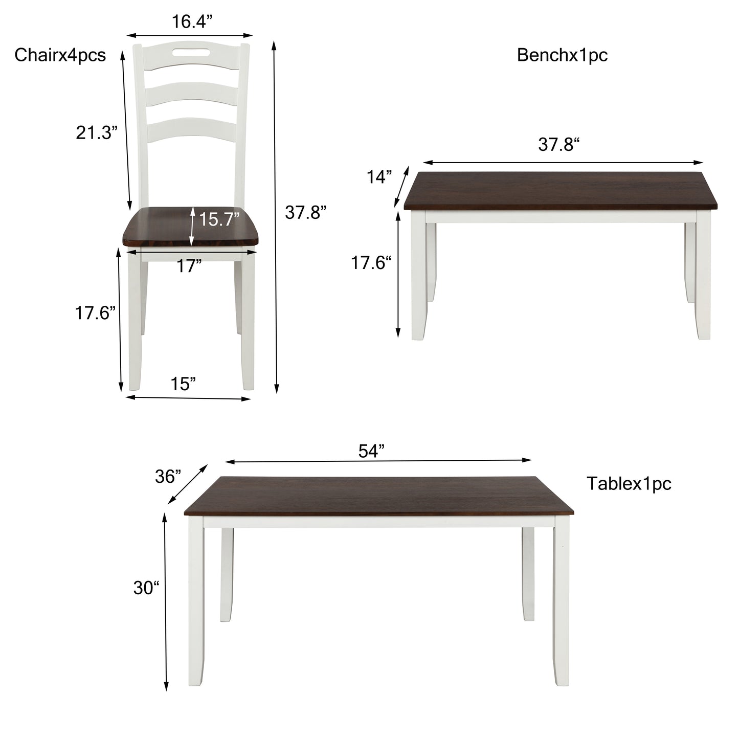 6 Piece Dining Table Set with Bench, Table Set with Waterproof Coat, Ivory and Cherry