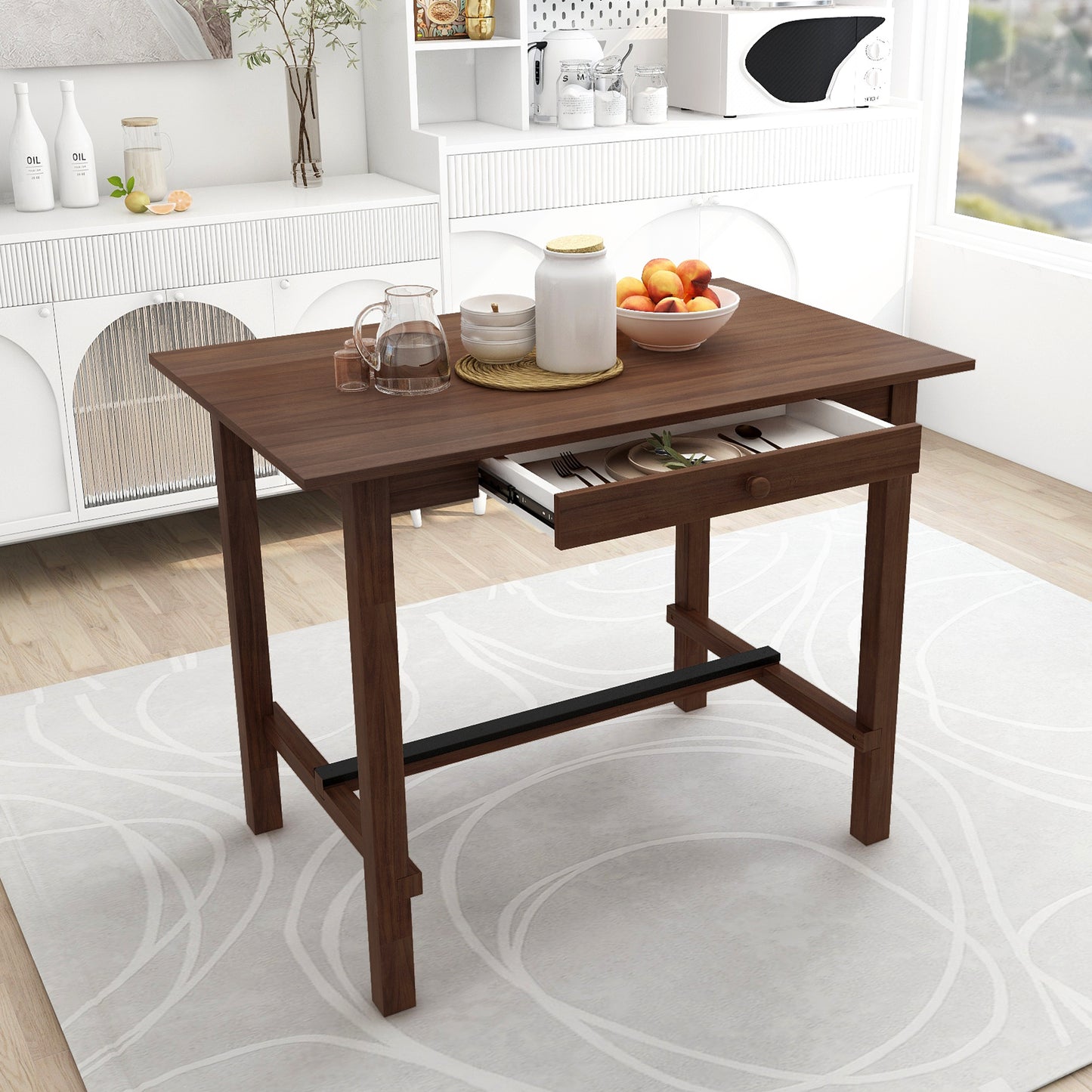 TOPMAX Casual Counter Height Wood Dining Table with Storage Drawer for Small Places, Walnut