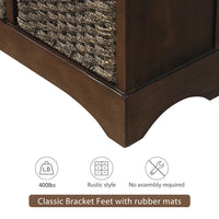 Rustic Storage Cabinet with Two Drawers and Four Classic Rattan Basket for Dining Room/Living Room (Espresso)