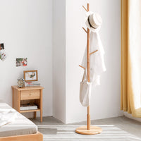 Wooden Coat Rack / Hat Rack Wall Freestanding with 4/8 Hooks, Easy Assemble Coat Rack Round Base Bracket for Clothes, Hats, Accessories, for Bedroom, Office, Hallway, Entrance