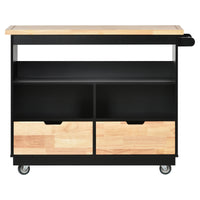 Kitchen Cart Rolling Mobile Kitchen Island Solid Wood Top, Kitchen Cart With 2 Drawers, Tableware Cabinet (Black)