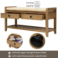 Shoe Rack with Cushioned Seat and Drawers, Multipurpose Entryway Storage Bench (Old Pine)