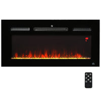 HOMCOM 36" 1500W Recessed and Wall Mounted Electric Fireplace Inserts with Remote, Adjustable Flame Color and Brightness, Cryolite-Effect Rocks, Black