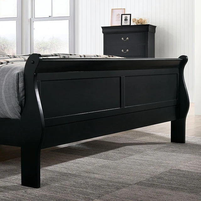 Full Size Bed Black Louis Phillipe Solidwood 1pc Bed Bedroom Sleigh Bed