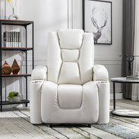 Power Recliner Chair Classic with Traditional Luxurious PU Leather luster, and Electric Headrest & two Cupholders, Sofa for living room&bed room, White