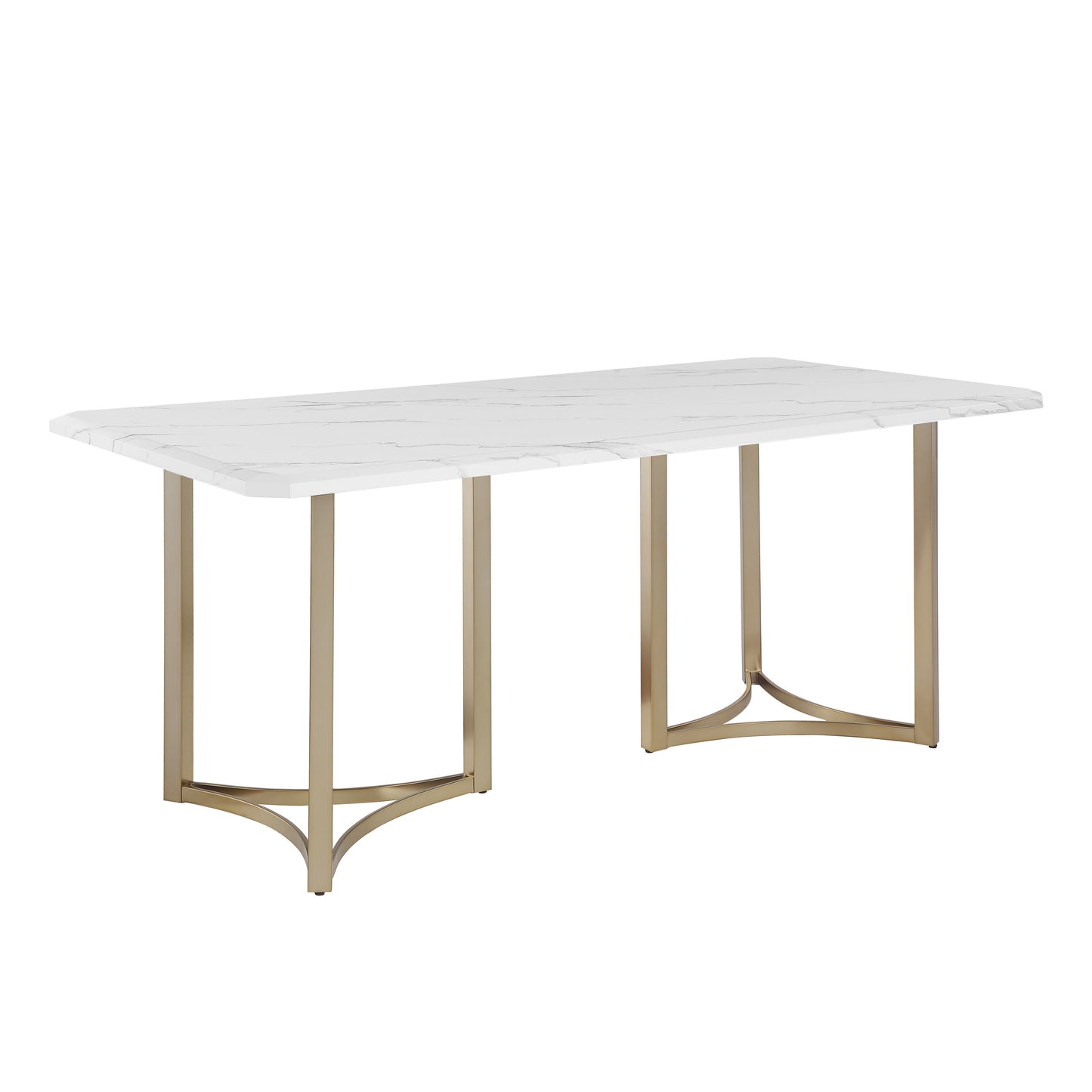 71"x35.5"x30" Contemporary White Top Dining Table with Durable Brushed Brass Metal Base,Kitchen Table for 6-8 Person for Living Room, Dining Room,Home and Office