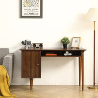 Small Desk with 47.24 Inch, Modern Walnut Finish, Solid Wood Legs - Suitable for Home and Office Use