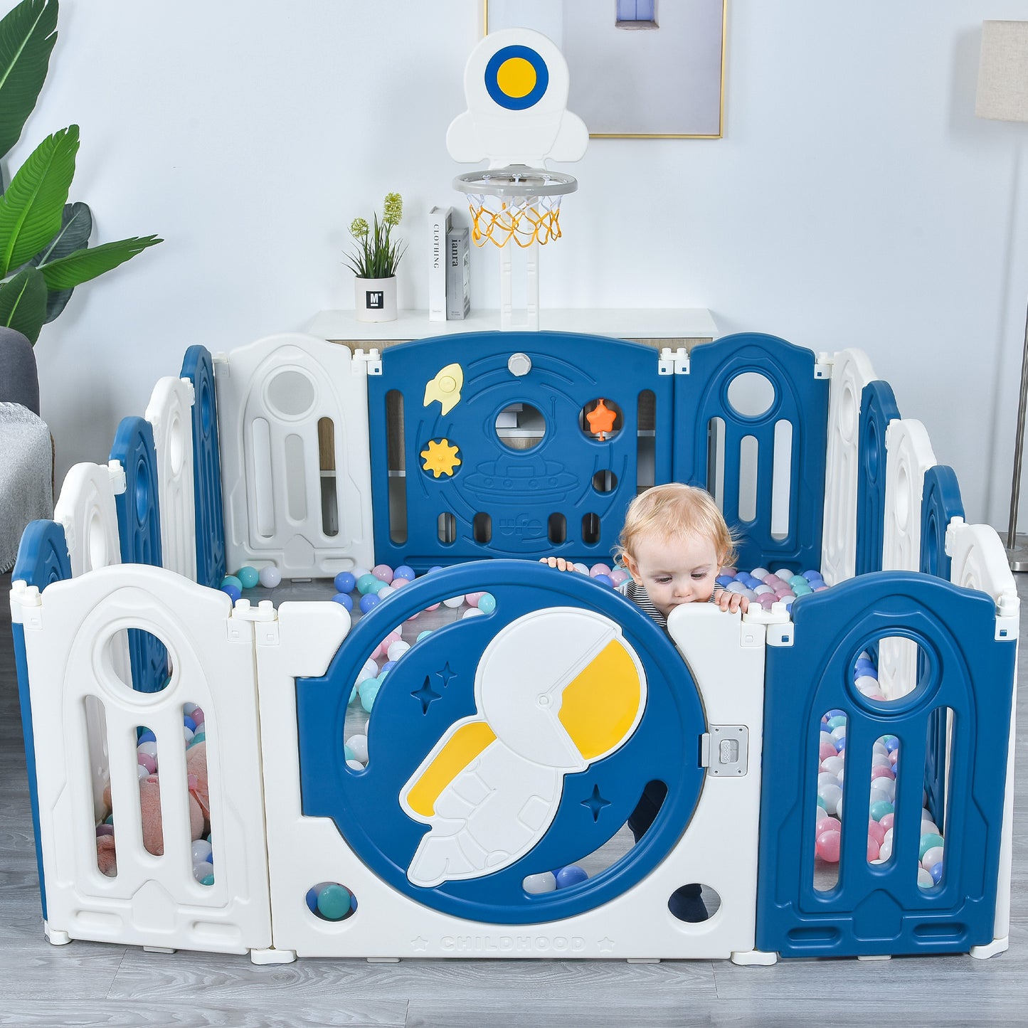 Baby Playpen for Toddler, Astronaut Theme Kids Activity Center, Safety Large Play Yard Home Indoor & Outdoor Safety Gates