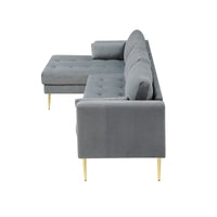 Sectional Sofa with Two Pillows, L-Shape Upholstered Couch with Modern Elegant Velvet for Living Room Apartment