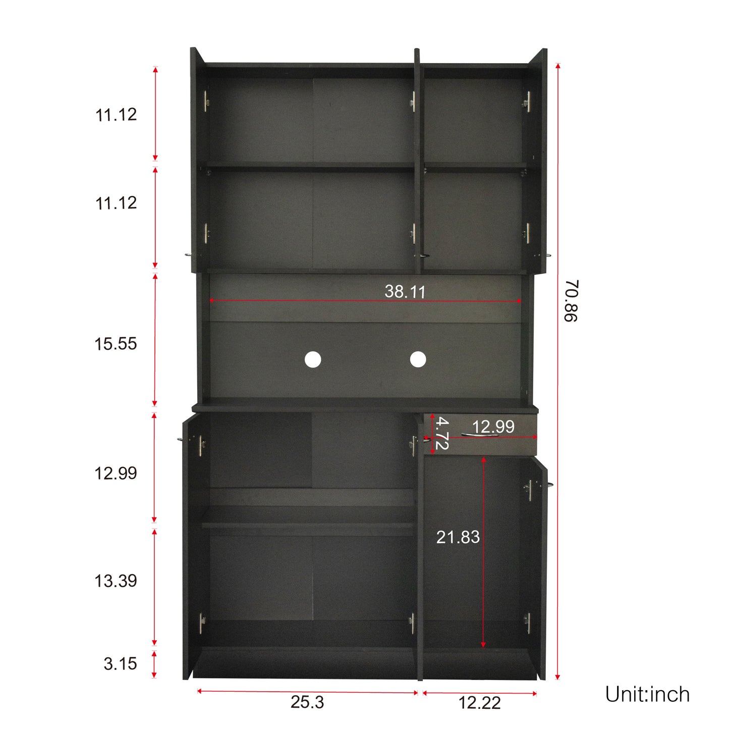 70.87" Tall Wardrobe & Kitchen Cabinet, with 6-Doors, 1-Open Shelves and 1-Drawer for Bedroom, Black