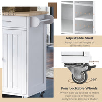 K&K Store Kitchen Island Cart with Two Storage Cabinets and Four Locking Wheels, Wine Rack, Two Drawers, Spice Rack, Towel Rack (White)