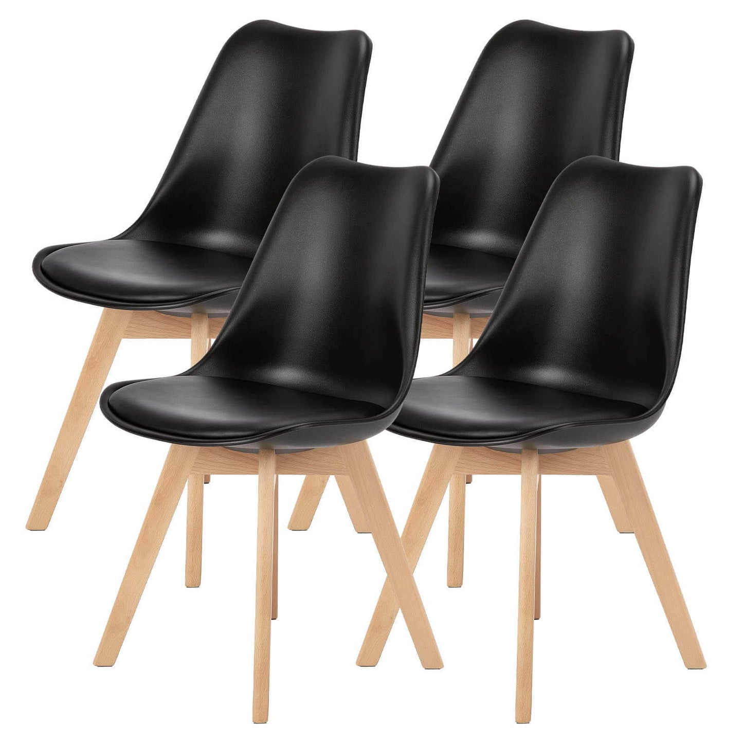 PU Leather Upholstered Dining Chairs with Wood Legs, Set of 4 for Kitchen, Black