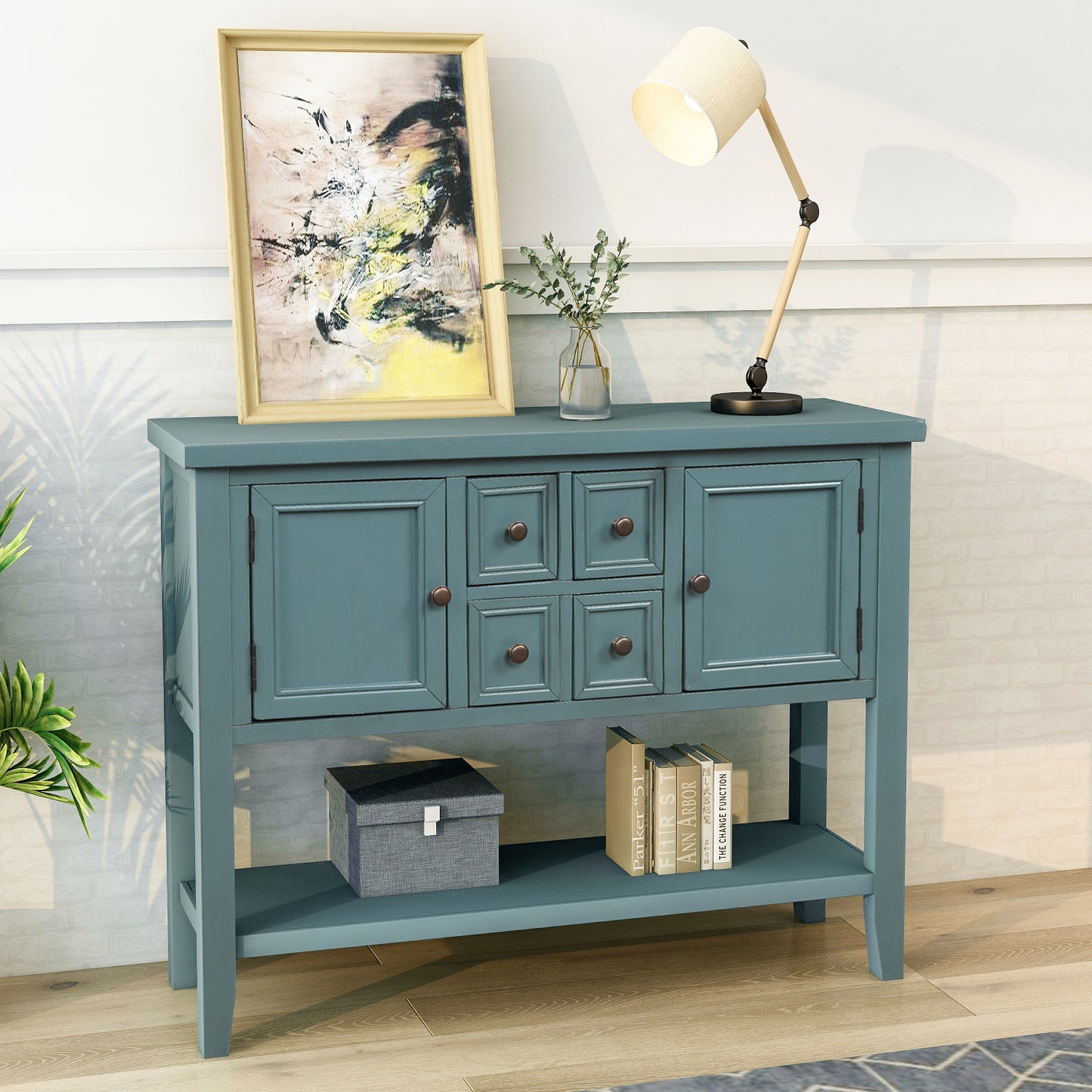 Cambridge Series Buffet Sideboard Console Table with Bottom Shelf (Dark Blue)