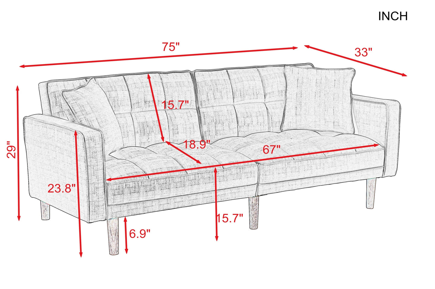 Futon Sleeper Sofa with 2 Pillows Yellow Fabric