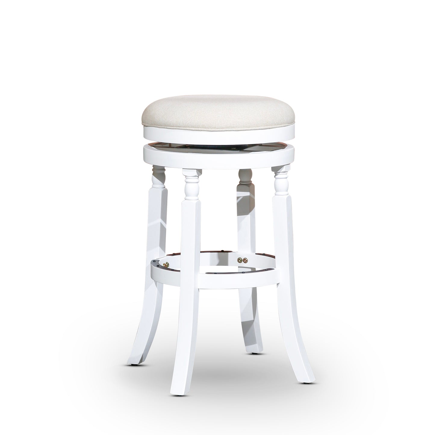 24" Counter Stool, White Finish, Beige Fabric Seat