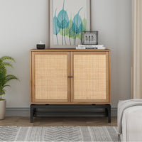 Natural rattan, 2 door cabinet, with 1 Adjustable Inner Shelves, rattan, Accent Storage Cabinet