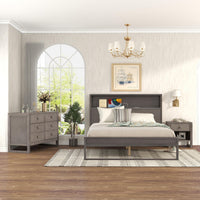 3-Pieces Bedroom Sets Queen Size Platform Bed with Nightstand and Dresser,Antique Gray