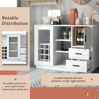 Kitchen Functional Sideboard with Glass Sliding Door and Integrated 16 Bar Wine Compartment, Wineglass Holders (White)