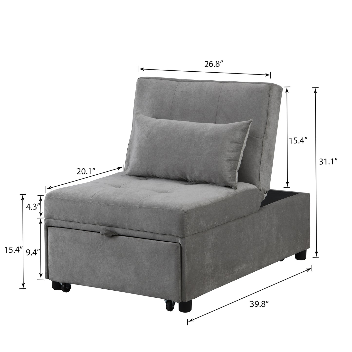 Folding Ottoman Sofa Bed (Gray)