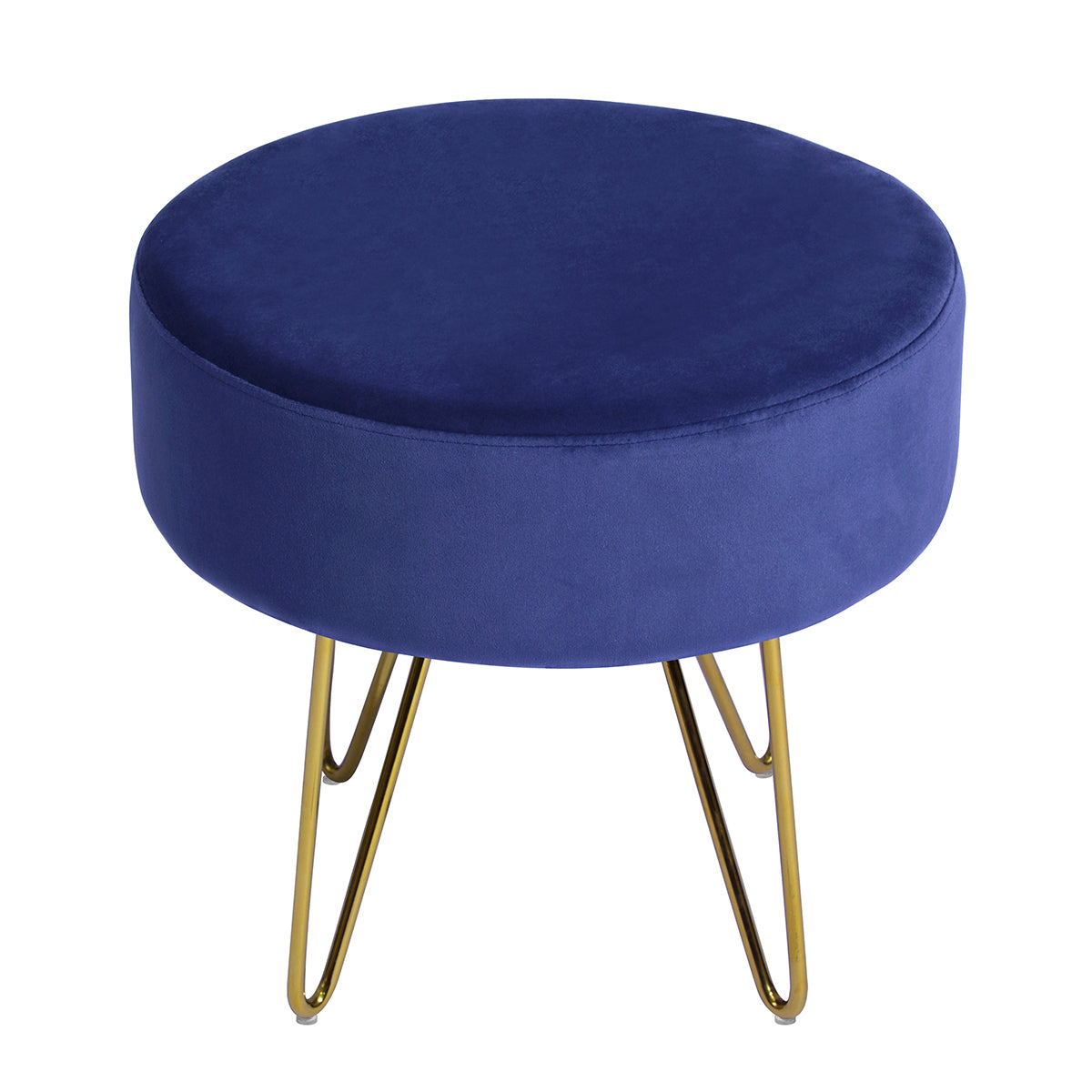 17.7"  Decorative Round Shaped Ottoman with Metal Legs - Navy Blue and Gold