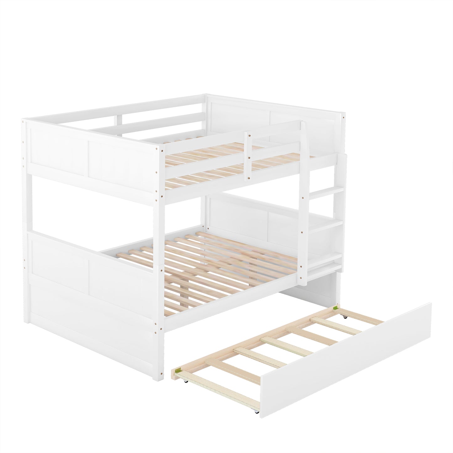 Full Over Full Bunk Bed with Twin Size Trundle, White