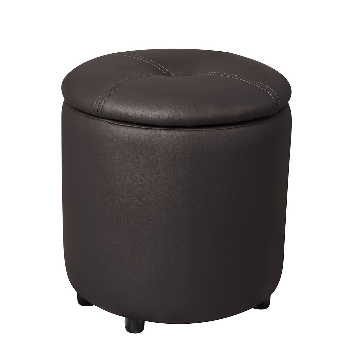 Round Storage Ottoman Faux Leather Upholstered Footrest Stool for Living Room Bedroom