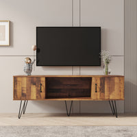 TV Media Stand, 60 inch Wide , Modern Industrial, Living Room Entertainment Center, Storage Shelves and Cabinets, for Flat Screen TVs up to 65 inches in Natural