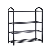 4-Tier Stackable Shoe Rack, 12-Pairs Sturdy Shoe Shelf Storage, Black Shoe Tower for Bedroom, Entryway, Hallway, and Closet