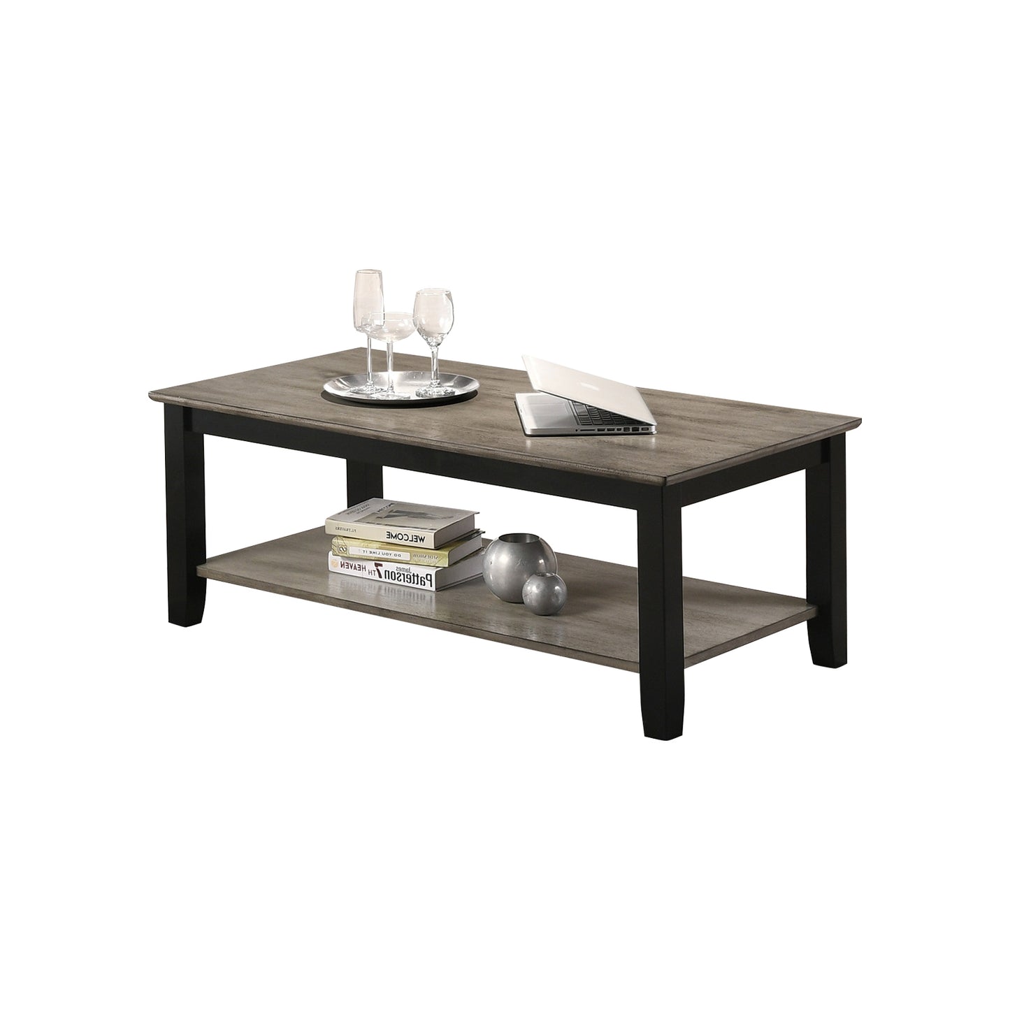 Coffee Table With Open Shelf In Dark Brown And Grey