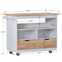 Kitchen Cart Rolling Mobile Kitchen Island Solid Wood Top, Kitchen Cart With 2 Drawers, Tableware Cabinet (White)