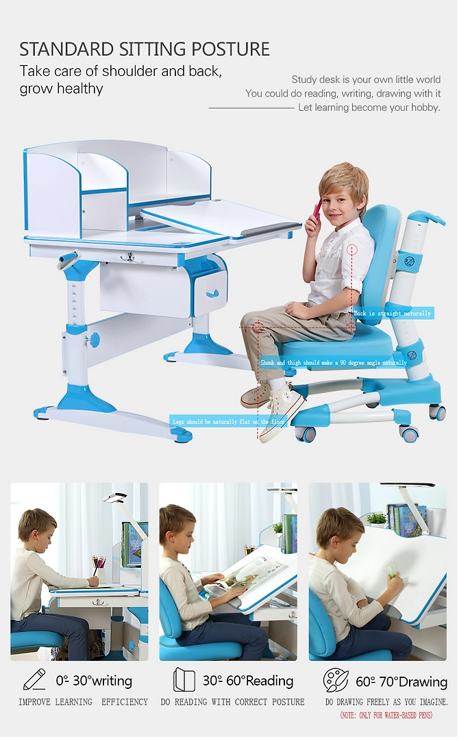 Ergonomic Multi Function Adjustable Kids Study Desk & Hutch Model C BLUE COLOR