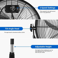 Simple Deluxe 20 Inch Pedestal Standing Fan, High Velocity, Heavy Duty Metal For Industrial, Commercial, Residential, Greenhouse Use, Black