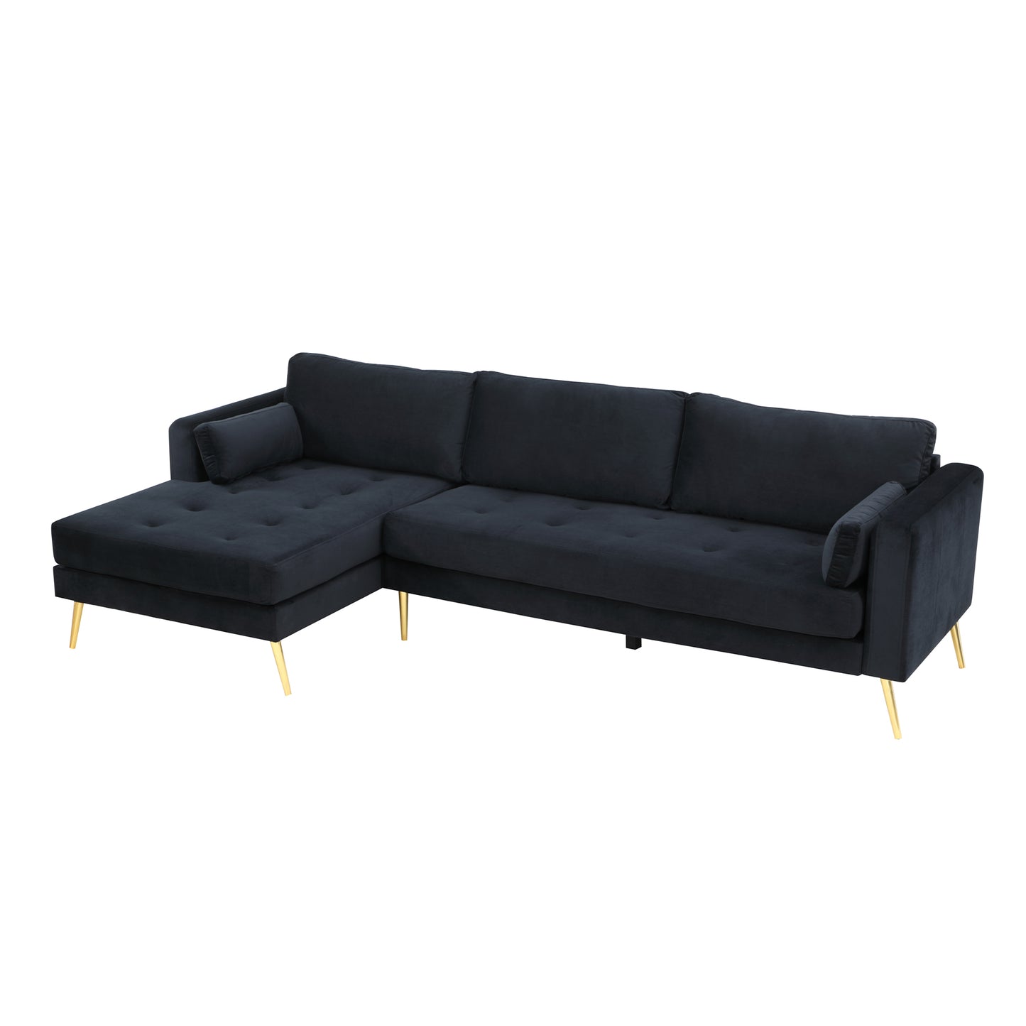 Sectional Sofa with Two Pillows, L-Shape Upholstered Couch with Modern Elegant Velvet for Living Room Apartment