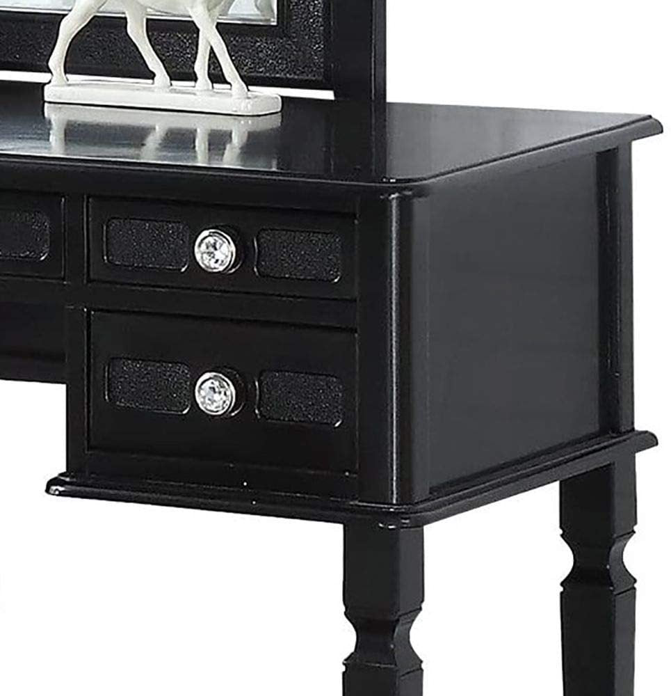 Bedroom Vanity Set Stool Storage Drawers  Mirror Black Color Modern Gorgeous Furniture MDF Rubber wood