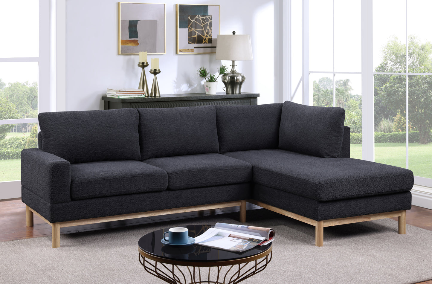 Anisa Black Sherpa Sectional Sofa with Right-Facing Chaise