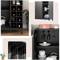 K&K Sideboards and Buffets With Storage Coffee Bar Cabinet Wine Racks Storage Server Dining Room Console 34 Inch (Black)