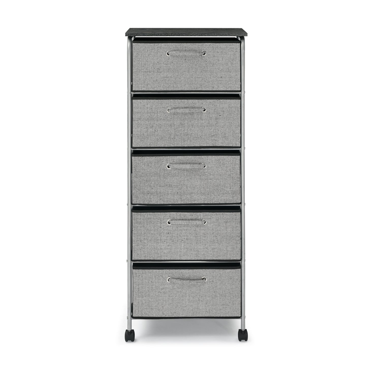 5 Drawers Fabric Dresser Storage Tower Shelves with MDF Top, Organizer Unit for Bedroom, Closet, Entryway, Hallway, Nursery Room, Office Organization, Grey (18“x12”x47.5“)