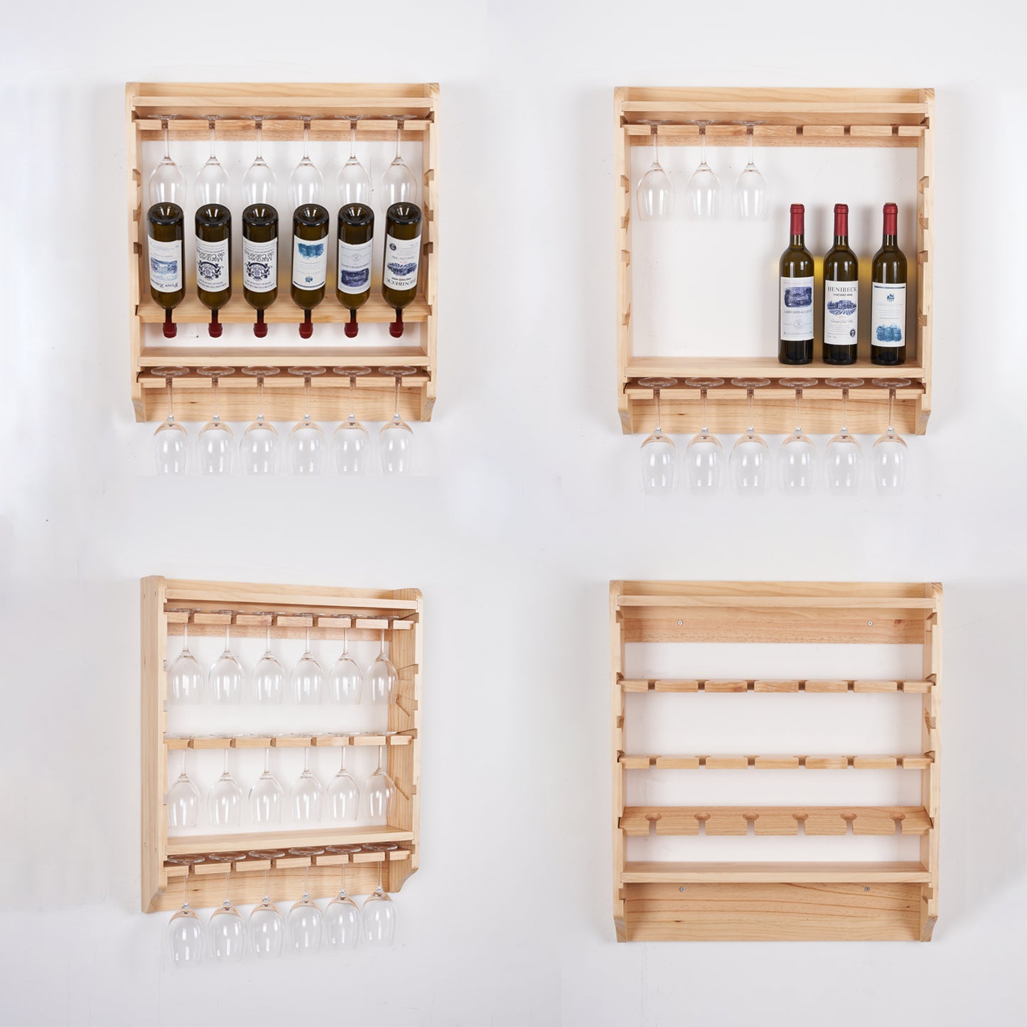 18 bottle wall wine rack/wine rack with glass holder/PINE/Solid wood /Home wine rack//Living room wine rack