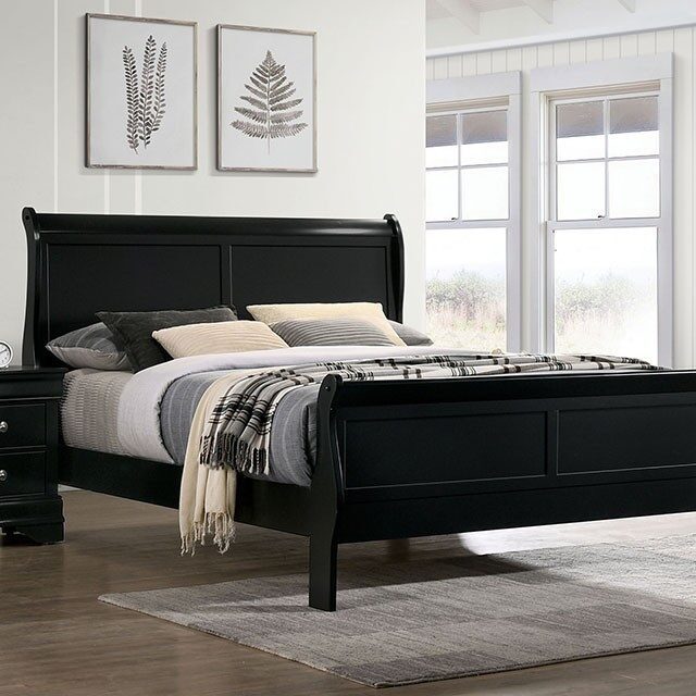 Full Size Bed Black Louis Phillipe Solidwood 1pc Bed Bedroom Sleigh Bed