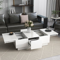 ON-TREND Multifunctional Coffee Table with 2 large Hidden Storage Compartment, Extendable Cocktail Table with 2 Drawers, High-gloss Center Table with Sliding Top for Living Room, 39.3"x21.6", White