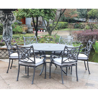 Outdoor Aluminum 7-Piece Round Dining Set With 6 Arm Chairs, Blue