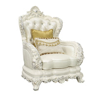 ACME Adara CHAIR W/2 PILLOWS Pearl White PU & Antique White Finish LV01226