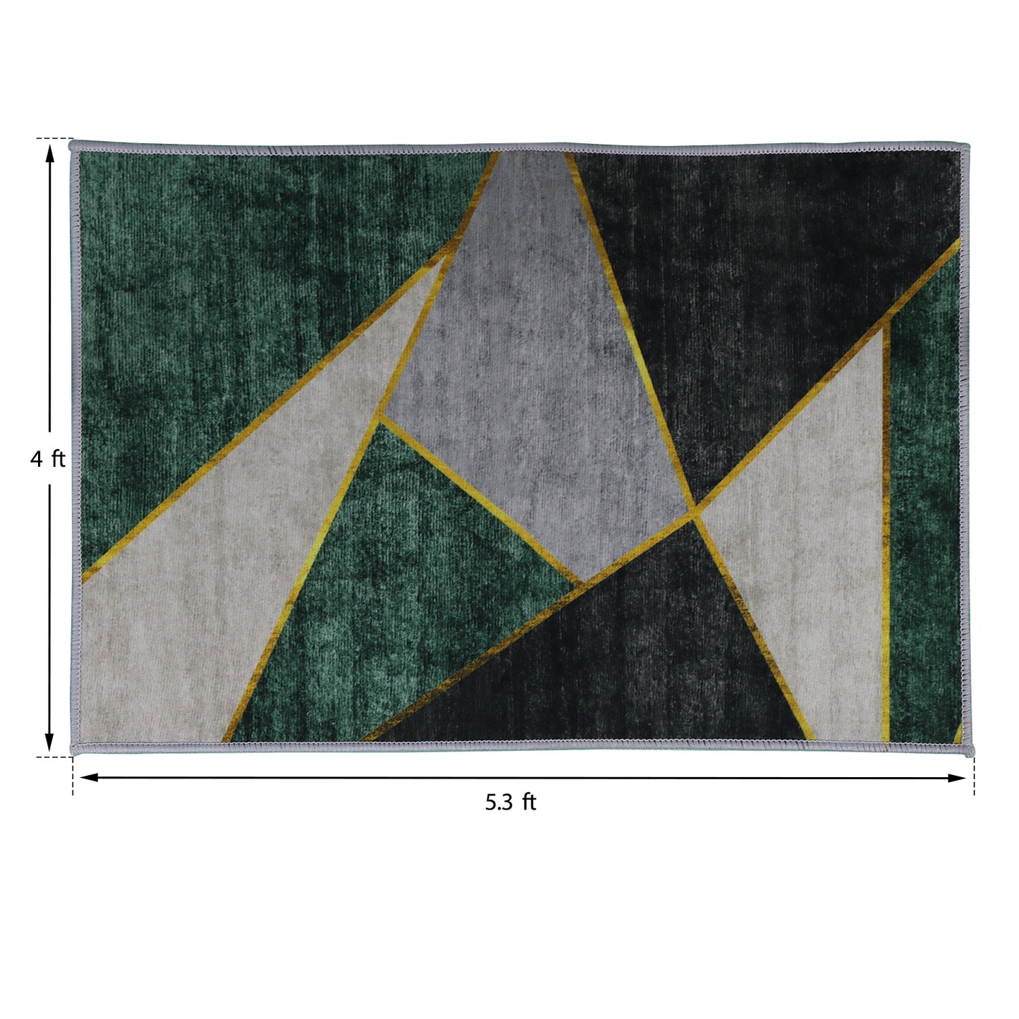 Casual Geometric Cotton Area Rug, Modern Abstract Geometric Shapes Accent Outdoor Rug 4ft x 5.3ft for Patio Bedrooms, Dining Rooms, Living Rooms Light Grey /Green