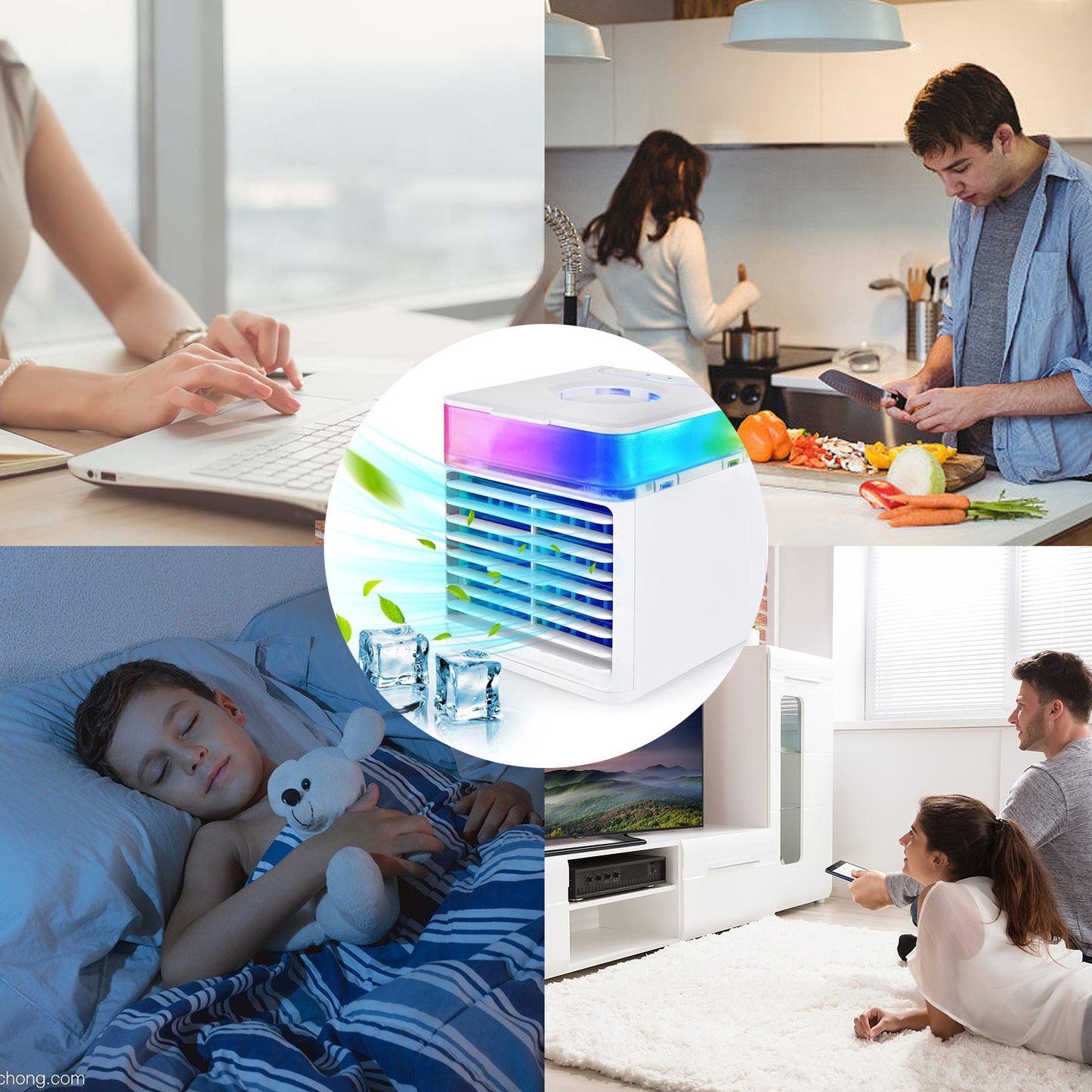 Mini Mobile Air Conditioner 3 in 1 USB Portable Air Cooler 7 Color Fan 3 Speed Evaporative Humidifier for Office Bedroom