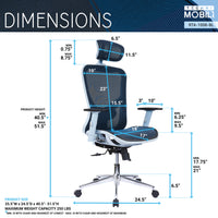 Techni Mobili High Back Executive Mesh Office Chair with Arms, Headrest and Lumbar Support, Blue